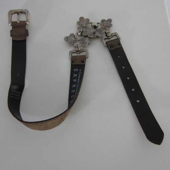 Express Belt Womens Small Brown Brown Suede Leather Orange Beaded Belt Italy - Picture 10 of 10